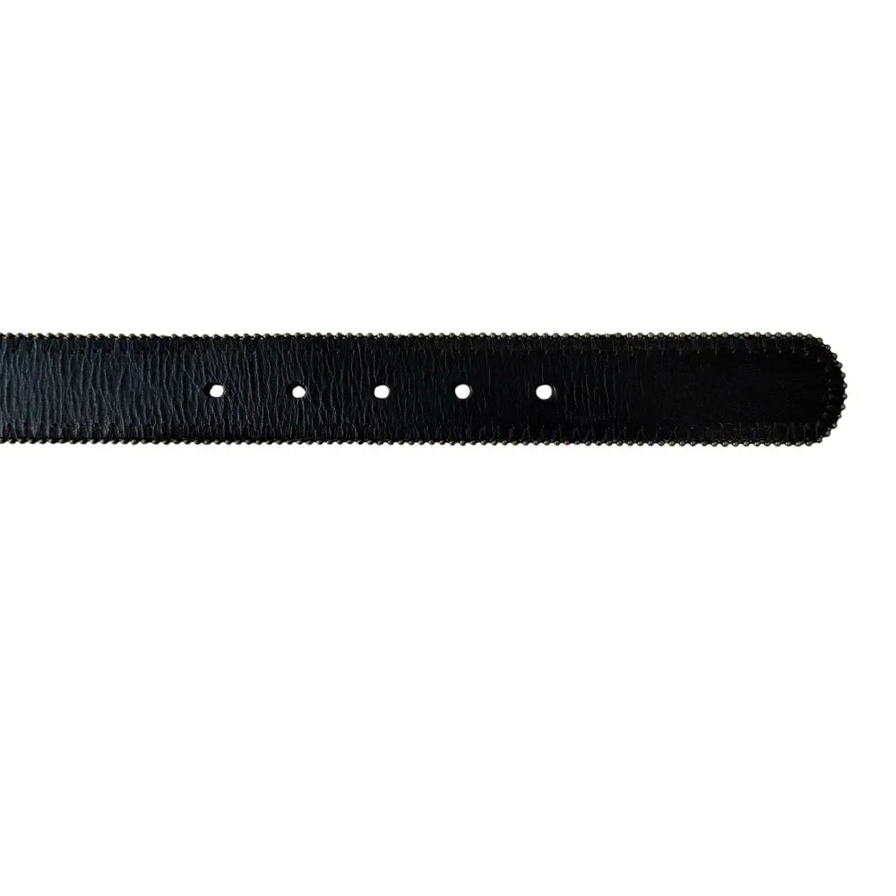 Fossil Black Croc-Embossed Leather Studded Belt Gold Buckle Size Medium